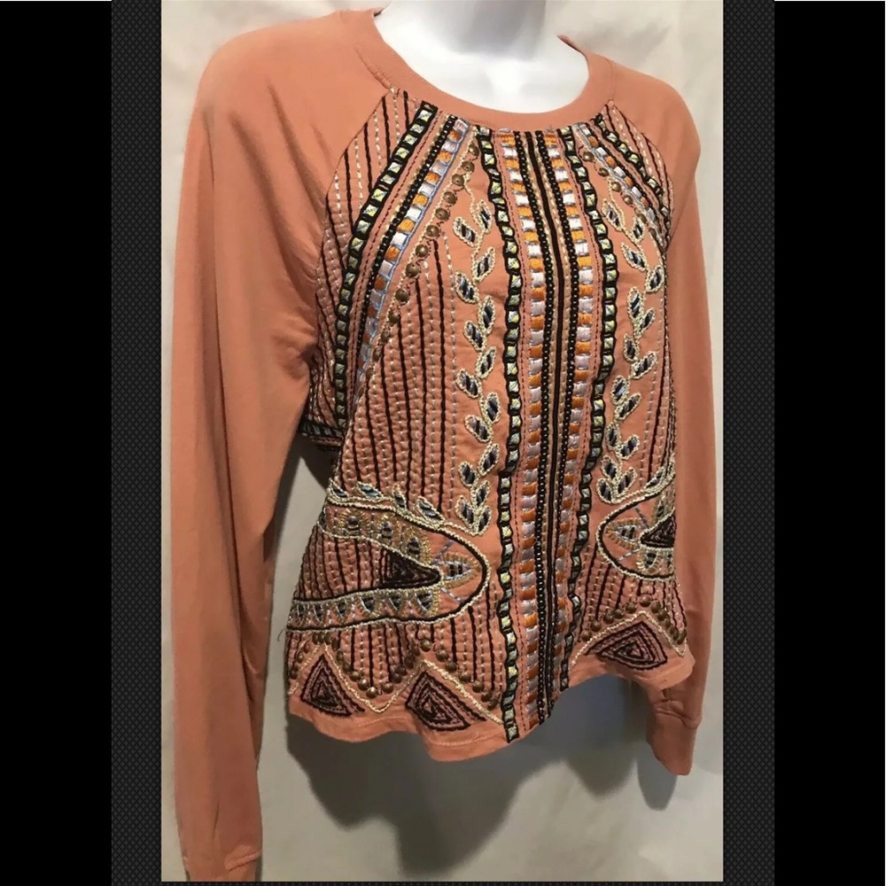 AKEMI + KIN Anthropologie Sweatshirt Top Embroidered Beaded Boho - Picture 4 of 9